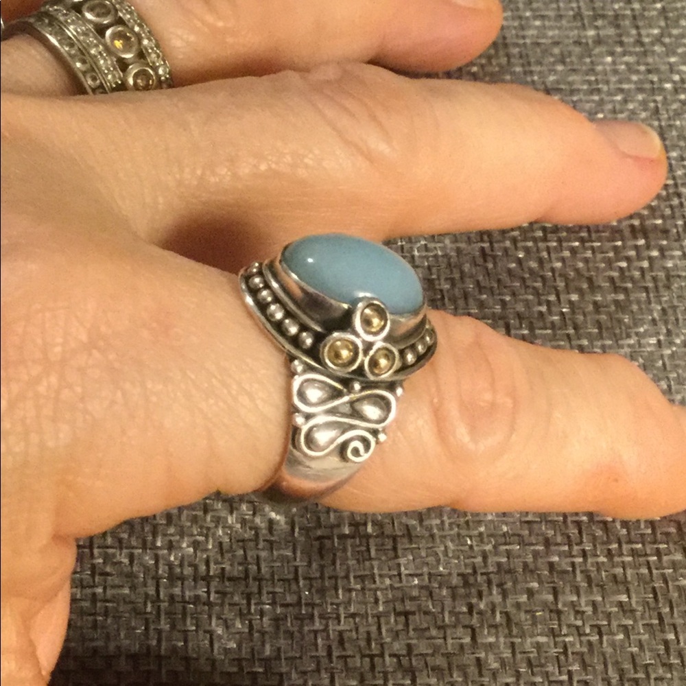 Sterling and 14kt Milky Aqua Designer Ring